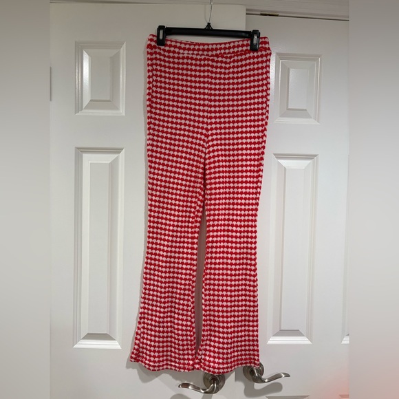 NWOT Zara Red Flare Pants Crochet Knit Size L Festival Boho Style - Picture 2 of 5